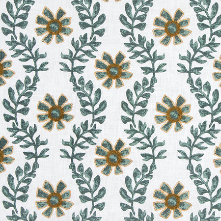 Kylie Teal by Carole Designer Fabric Serene Green Base: 100% Cotton Embr: 50% Acrylic, 50% Viscose N/A 7 1/2" V, 10 1/2" H 54" - Swanky Fabrics -