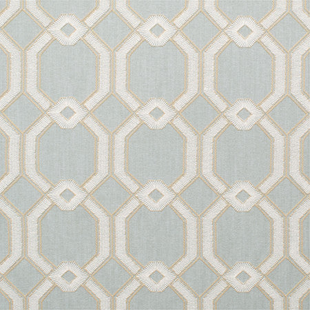 Graceful Gate Powder Blue by Carole Designer Fabric Seamist,Bluebell 100% Polyester India 6 1/2" V, 6 3/4" H 53.5" - Swanky Fabrics -