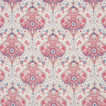 Take Your Place Pimento by Carole Designer Fabric Azalea 100% Polyester India Passes 30,000 Double Rubs Wyzenbeek Horizontal: 6 3/4" D and Vertical: 18" V 54" - Swanky Fabrics -