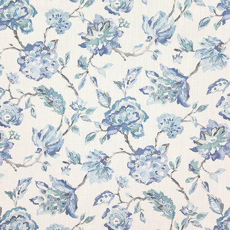 Full Frame Delphinium by Carole Designer Fabric Dewdrop 97% Cotton, 3% Linen Printed In Usa 27" V, 14 1/2" H HD 54" - Swanky Fabrics -