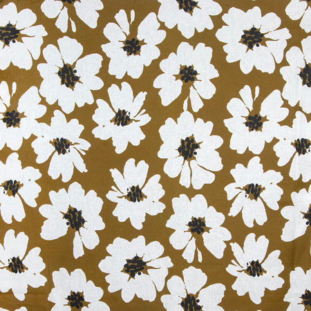 Daisy Field Burnished Bronze by Carole Designer Fabric Earthbound 100% Linen 15,000 Wyzenbeek Double Rubs 17" V, 27 1/2" H 58" - Swanky Fabrics -