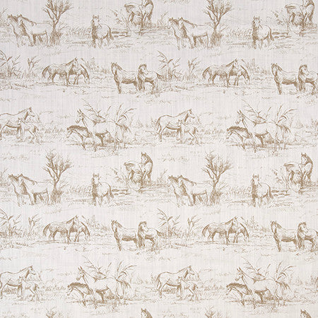 Horse Around Wheat by Carole Designer Fabric Well Suited 97% Cotton, 3% Linen 20,000 Wyzenbeek Double Rubs 17 3/4" V, 18" H 57" - Swanky Fabrics -