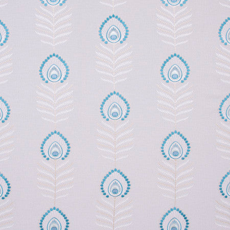 Peacock Feather Teal by Carole Designer Fabric Spearmint 60% Polyester, 30% Viscose, 10% Cotton China 11 3/4" V, 10 1/2" H 52" - Swanky Fabrics -
