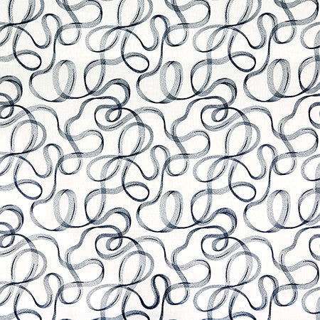 Ribbon Dance Indigo by Carole Designer Fabric Shape Shifter Base: 60% Poly, 30% Cotton, 10% Linen Embr: 100% Viscose India 15 3/4" V, 13" H 52" - Swanky Fabrics -