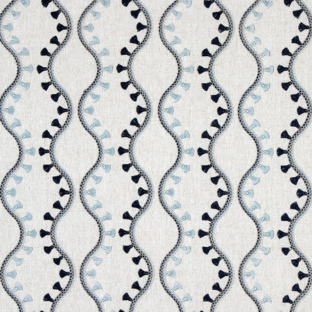 Office Party Sapphire by Carole Designer Fabric Making Waves 50% Polyester, 40% Cotton, 10% Linen N/A 5 1/2" V, 5 1/2" H 52" - Swanky Fabrics -