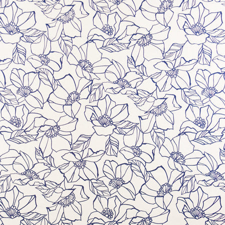 Flower Stencil Marine by Carole Designer Fabric Muse 100% Cotton Spain 27" V, 13 1/2" H 54" - Swanky Fabrics -