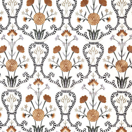 Delicate Heart Cayenne by Carole Designer Fabric Sunset Serenade Base: 100% Cotton Embr:71% Cotton, 21% Viscose,8% Polyester India 30 1/4" V, 9" H HD 50"" - Swanky Fabrics -