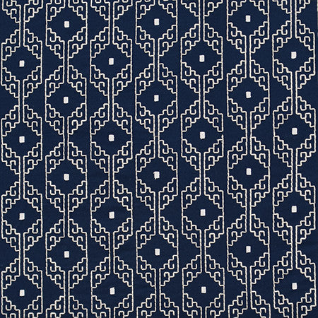 Our Corner Navy by Carole Designer Fabric Bluebell 75% Cotton, 25% Spun Polyester India 5" V, 5 3/4" H 52" - Swanky Fabrics -