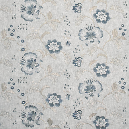 Beside Me Pond by Carole Designer Fabric Wallflower Base: 77% Polyester, 23% Cotton. Embr: 100% Rayon INDIA 6,000 Wyzenbeek Double Rubs 12 3/8" V, 26" H 51.75" - Swanky Fabrics -