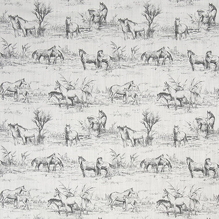 Horse Around Ink by Carole Designer Fabric Well Suited 97% Cotton, 3% Linen 20,000 Wyzenbeek Double Rubs 17 3/4" V, 18" H 57" - Swanky Fabrics -
