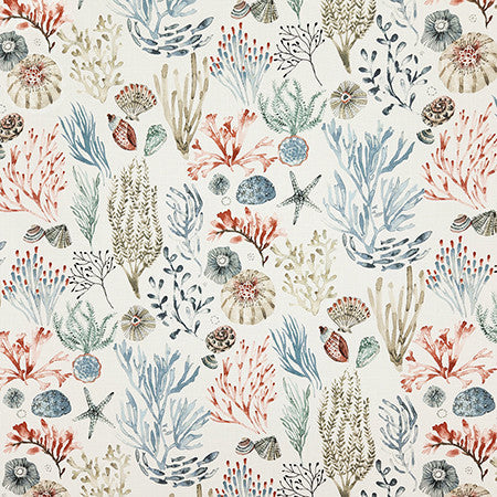 On The Coast Coral by Carole Designer Fabric Dawn & Dusk 100% Cotton Spain 27" V, 13 1/2" H HD 54" - Swanky Fabrics -