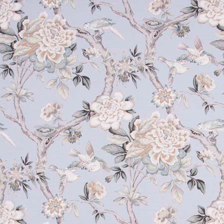 Bird Sanctuary Platinum by Carole Designer Fabric Ash Oak 100% Cotton- SSR Peru 25,000 Wyzenbeek Double Rubs 25 1/4" V, 13 1/2" H HD 54" - Swanky Fabrics -