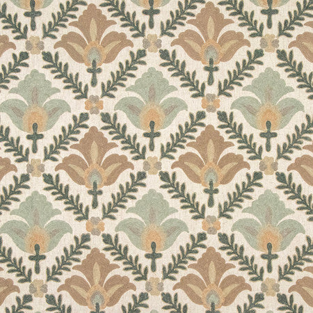 Something Bigger Celadon by Carole Designer Fabric Serene Green Base: 66% Polyester, 23% Linen, 11% Cotton Embr: 60% Polyester, 25% Cotton, 15% Linen 51,000 Wyzenbeek Double Rubs 9" V, 9 1/4" H 54" - Swanky Fabrics -
