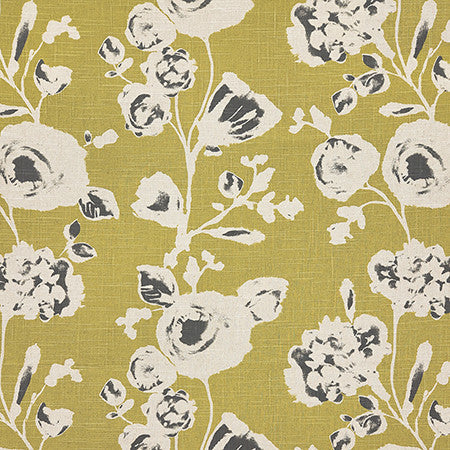 Hillview Citron by Carole Designer Fabric Evergreen 70% Cotton, 30% Linen China 15,000 WYZENBEEK DOUBLE RUBS 24 1/4" V, 27 3/4" H 54" - Swanky Fabrics -