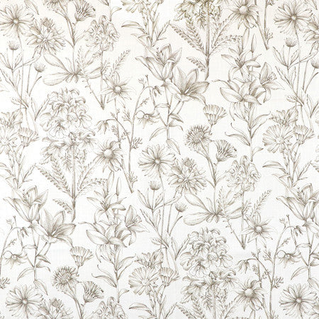 Garden Stencil Linen by Carole Designer Fabric Neutral Ground 100% Cotton Spain 27" V, 13 1/2" H HD 54"" - Swanky Fabrics -