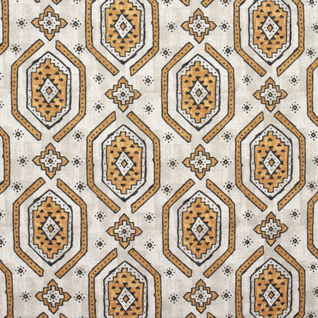 Stronghold Turmeric by Carole Designer Fabric Artisan 100% Cotton PAKISTAN 12 1/2" V, 13 1/2" H HD 56.5" - Swanky Fabrics -