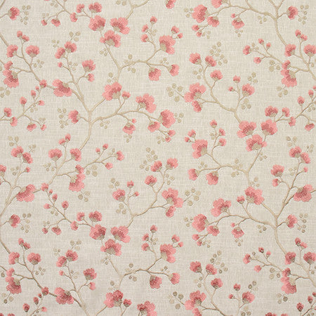 One Night Coral by Carole Designer Fabric Wallflower Base: 58% Cotton, 42% Polyester. Embr: 100% Rayon INDIA 12,000 Wyzenbeek Double Rubs 18 1/2" V, 25" H 50" - Swanky Fabrics -
