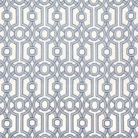 Park Circle Nautic by Carole Designer Fabric Blue Crush Base: 71% Polyester, 29% Cotton Embr: 100% Polyester India 9 1/2" V, 6 1/2" H 52"" - Swanky Fabrics -