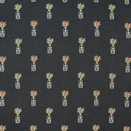 Pot Of Love Noir by Carole Designer Fabric Geranium 75% Viscose, 25% Linen India N/A Horizontal: 8 1/2" and Vertical: 9 3/8" V 51" - Swanky Fabrics -