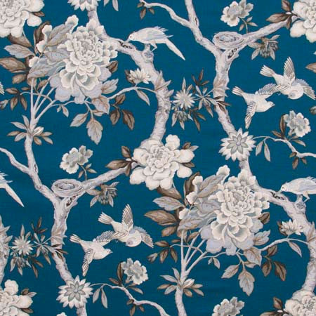 Bird Sanctuary Prussian by Carole Designer Fabric Red Sea 100% Cotton -SSR Peru 25 1/4" V, 13 1/2" H HD 54" - Swanky Fabrics -
