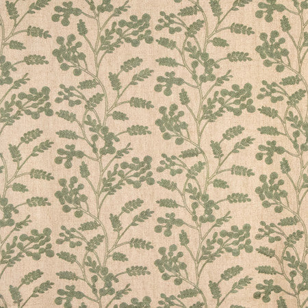 Last Comment Thyme by Carole Designer Fabric Serene Green Base: 70% Viscose, 30% Linen Embr: 100% Viscose 51,000 Wyzenbeek Double Rubs 9 1/4" V, 13 1/4" H 52" - Swanky Fabrics -