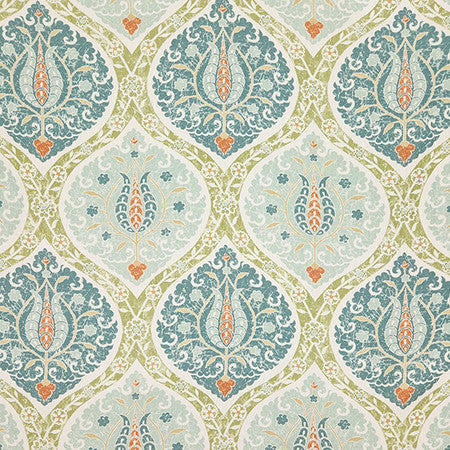 Stateside Lagoon by Carole Designer Fabric Dewdrop 90% Cotton, 10% Linen-SSR Printed In Usa 18" V, 13 1/2" H 54" - Swanky Fabrics -