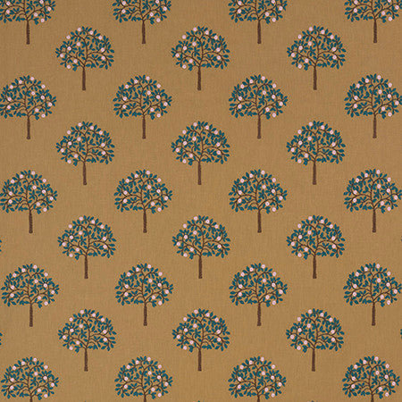 Arbor View Ochre by Carole Designer Fabric English Garden Base: 52% Polyester, 48% Cotton Embr: 100% Polyester 60,000 Wyzenbeek Double Rubs 6 1/4" V, 7 3/4" H 54 1/2*" - Swanky Fabrics -