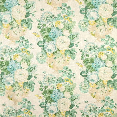 Brilliant Blooms Jade by Carole Designer Fabric Serene Green 55% Linen, 45% Viscose 36,000 Wyzenbeek Double Rubs 19 3/4" V, 13 1/2" H HD 54" - Swanky Fabrics -