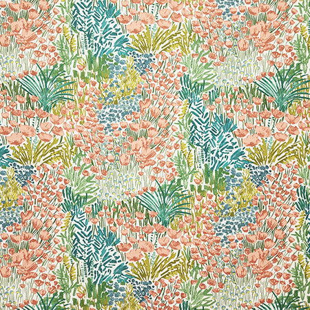 Blooming Meadow Coral by Carole Designer Fabric Dawn & Dusk 100% Cotton India 27 1/2" V, 13 3/4" H HD 55" - Swanky Fabrics -