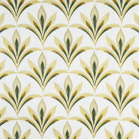 Isle Of Palms Viridian by Carole Designer Fabric Serene Green Base: 60% Cotton, 40% Linen Embr: 63.7% Viscose, 36.3% Polyester N/A 7 5/8" V, 8 1/2" H 52" - Swanky Fabrics -