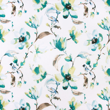 Perching Bird Mist by Carole Designer Fabric VIBRANCE 100% Cotton Spain Passes 30,000 Double Rubs Wyzenbeek Horizontal: 27" and Vertical: 27" V 54" - Swanky Fabrics -