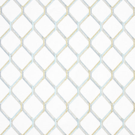 Money Maker Aqua by Carole Designer Fabric Prisma Base: 100% Cotton. Embr: 75% Cotton, 25% Rayon INDIA 6 1/4" V, 4 3/8" H 52" - Swanky Fabrics -