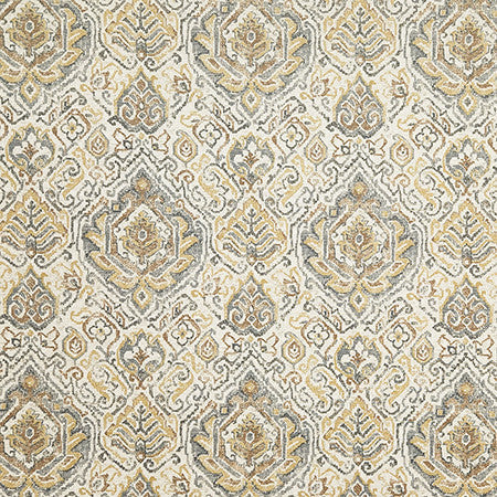 Your Presence Saffron by Carole Designer Fabric Evergreen 100% Cotton Pakistan 25" V, 6 1/4" H HD 55.5" - Swanky Fabrics -