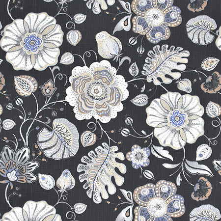 Art Of Being Charcoal by Carole Designer Fabric Bluebell 59% Cotton, 41% Polyester-Light Latex Backing China 23 3/4" V, 27 1/2" H 54" - Swanky Fabrics -