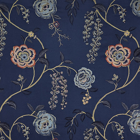 At Its Finest Royal by Carole Designer Fabric First Impressions Base: 100% Cotton Embr: 79% Cotton, 15% Viscose, 6% Poly India 30 1/2" V, 25 1/8" H 51" - Swanky Fabrics -