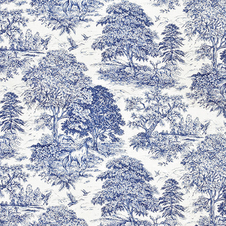Wild Horses Bluebell by Carole Designer Fabric Wellington 55% Linen, 45% Viscose-SR KOREA 12,000 Wyzenbeek Double Rubs 26" V, 27 1/2" H HD 55" - Swanky Fabrics -