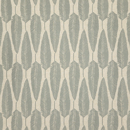 Lucky Feather Mineral by Carole Designer Fabric Dewdrop Base: 70% Polyester, 30% Cotton. Embr: 100% Polyester India 9 1/4" V, 3 3/4" H 54" - Swanky Fabrics -