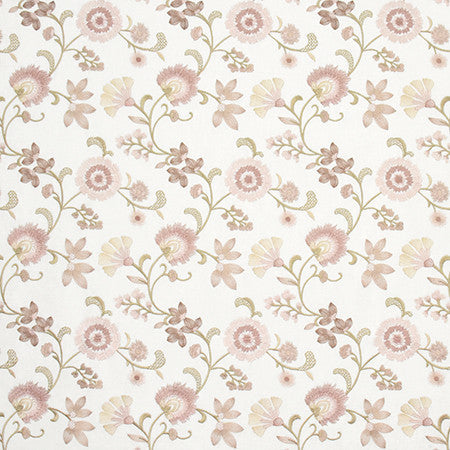 Always There Blush by Carole Designer Fabric Wallflower Base: 52% Cotton, 48% Polyester. Embr: 100% Poly INDIA 15,000 Wyzenbeek Double Rubs 9 1/4" V, 8 3/4" H 52.5" - Swanky Fabrics -