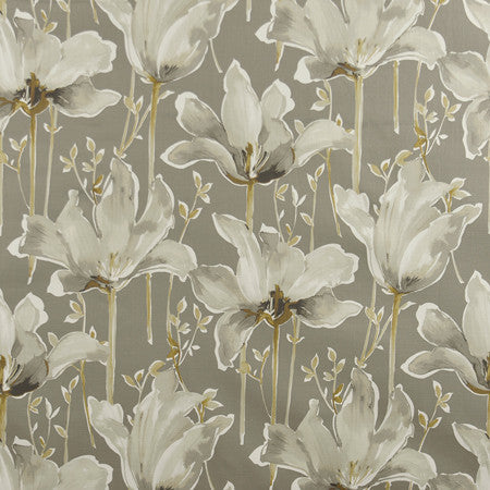 Lotus Blooms Grey by Carole Designer Fabric Muse 100% Cotton India 24" V, 27" H 54" - Swanky Fabrics -
