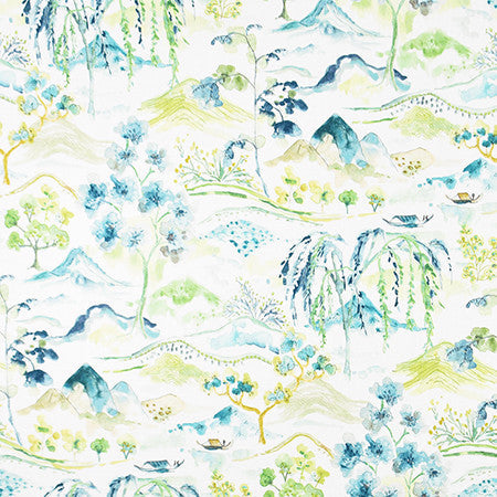 A Day Off Seafoam by Carole Designer Fabric Jade 100% Cotton Spain 27" V, 13 1/2" H HD 54" - Swanky Fabrics -