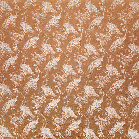 Roaming Peacock Spice by Carole Designer Fabric Manchester Base: 44% Polyester, 34% Rayon, 22% Cotton Embr: 100% Polyester India 13 1/2" V, 7" H HD 55 1/4"" - Swanky Fabrics -