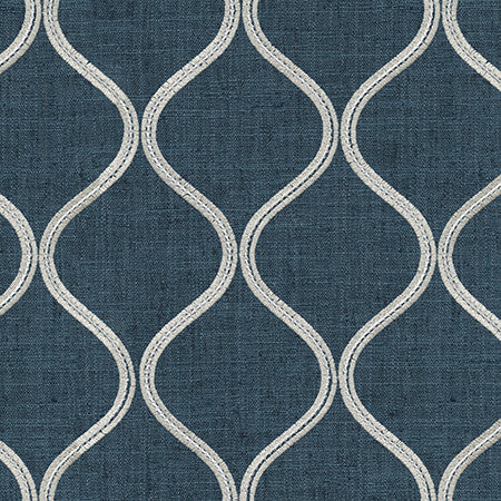 Raise A Glass Marine by Carole Designer Fabric Well Suited Base: 100% Polyester Embr: 80% Rayon, 20% Polyester 51,000 Wyzenbeek Double Rubs 6 1/8" V, 5 1/4" H 52 1/2*" - Swanky Fabrics -