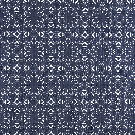 Hidden Sun Space Blue by Carole Designer Fabric Well-Traveled 100% Cotton Pakistan 30,000 Wyzenbeek Double Rubs 6 3/4" V, 6 3/4" H 54" - Swanky Fabrics -