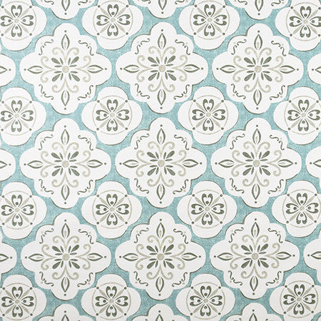 Wonderland Aquamarine by Carole Designer Fabric Jade 100% Cotton Spain 9" V, 9" H 54" - Swanky Fabrics -