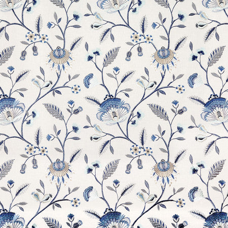 Garden To Love Dream Blue by Carole Designer Fabric Blue Crush Base: 52% Recycled Polyester, 48% Cotton Embr: 40% Recycled Polyester, 37% Cotton, 23% Viscose India 18 1/2" V, 17" H 51"" - Swanky Fabrics -