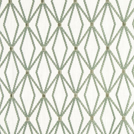 Arms Length Sage by Carole Designer Fabric Serene Green Base: 70% Viscose, 30% Linen Embr: 100% Viscose 51,000 Wyzenbeek Double Rubs 6 3/8" V, 4 3/8" H 51" - Swanky Fabrics -
