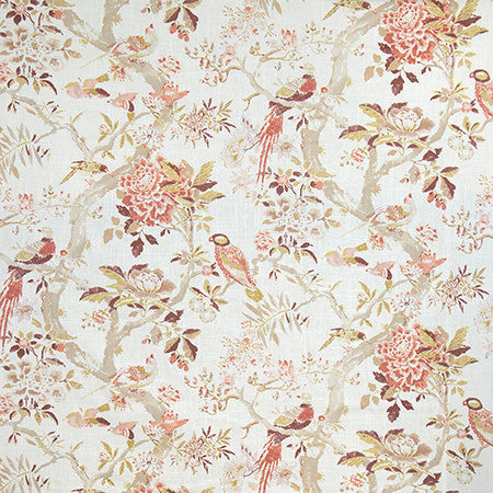 Charming Bird Spice by Carole Designer Fabric English Garden 55% Linen, 45% Rayon 50,000 Wyzenbeek Double Rubs 35" V, 28" H HD 54" - Swanky Fabrics -