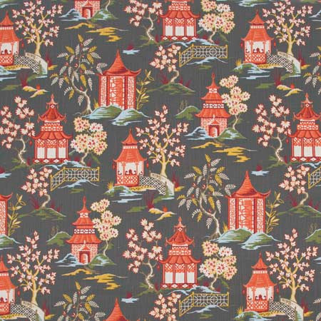 Toji Garden Lacquer by Carole Designer Fabric Red Sea 100% Cotton -SR China 27,000 Wyzenbeek Double Rubs Horizontal: 27 3/8" D and Vertical: 27" V 58" - Swanky Fabrics -