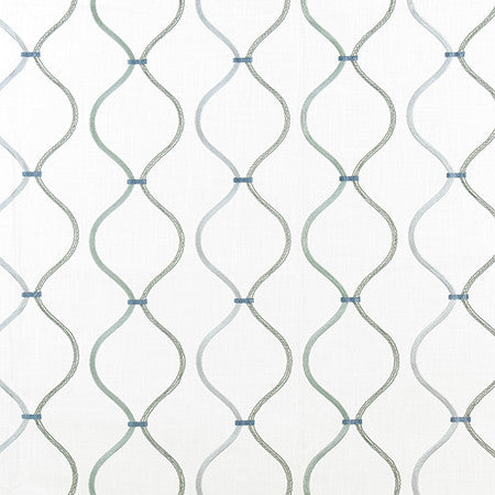 Stroke Of Genius Spa by Carole Designer Fabric Well Suited Base: 75% Cotton, 25% Polyester Embr: 100% Polyester 20,000 Wyzenbeek Double Rubs 6 1/2" V, 10 3/4" H 53.75*" - Swanky Fabrics -