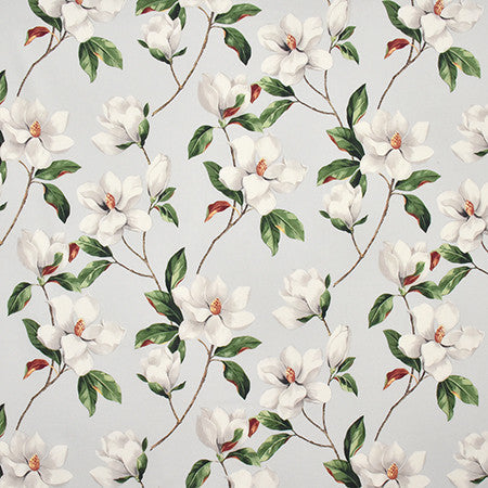 Magnolia Way Pearl Grey by Carole Designer Fabric Wellington 100% Cotton-Stain Resistant PAKISTAN 50,000 Wyzenbeek Double Rubs 24 3/4" V, 27" H HD 54.5" - Swanky Fabrics -